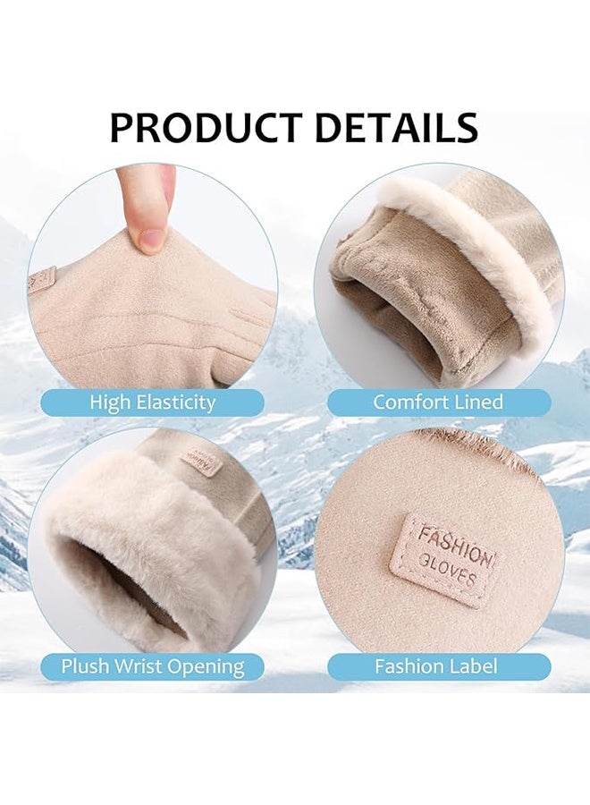 قفازات شتوية نسائية - قفازات دافئة مبطنة حرارياً تعمل باللمس للطقس البارد، مع أساور مرنة من الصوف الناعم - Image 3