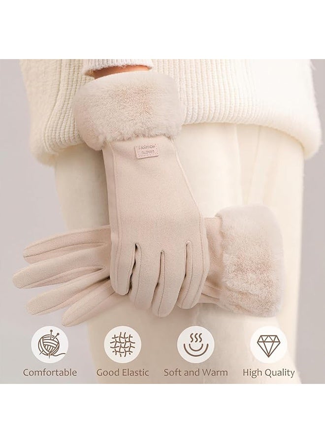 قفازات شتوية نسائية - قفازات دافئة مبطنة حرارياً تعمل باللمس للطقس البارد، مع أساور مرنة من الصوف الناعم - Image 4