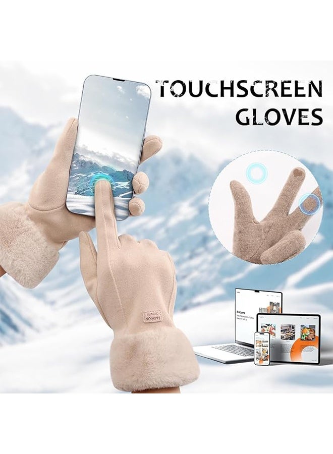 قفازات شتوية نسائية - قفازات دافئة مبطنة حرارياً تعمل باللمس للطقس البارد، مع أساور مرنة من الصوف الناعم - Image 2