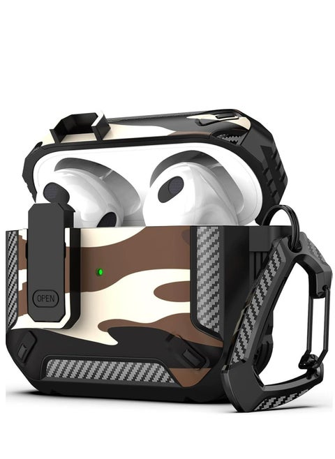 Airpods 4 Case, Airpods 4th Generation Case with Lock, Airpods 4th Generation Case, Hard Shell Rugged Shockproof Case with Keychain for Apple Airpods 4 2024 (Desert Camouflage)