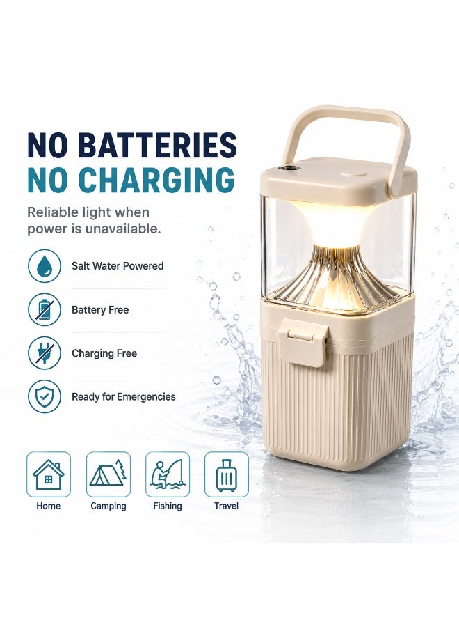 Portable Salt Water Lantern with USB Output 5V 1A, 3 Light Modes, No Batteries Emergency Camping Light Beige - Image 4