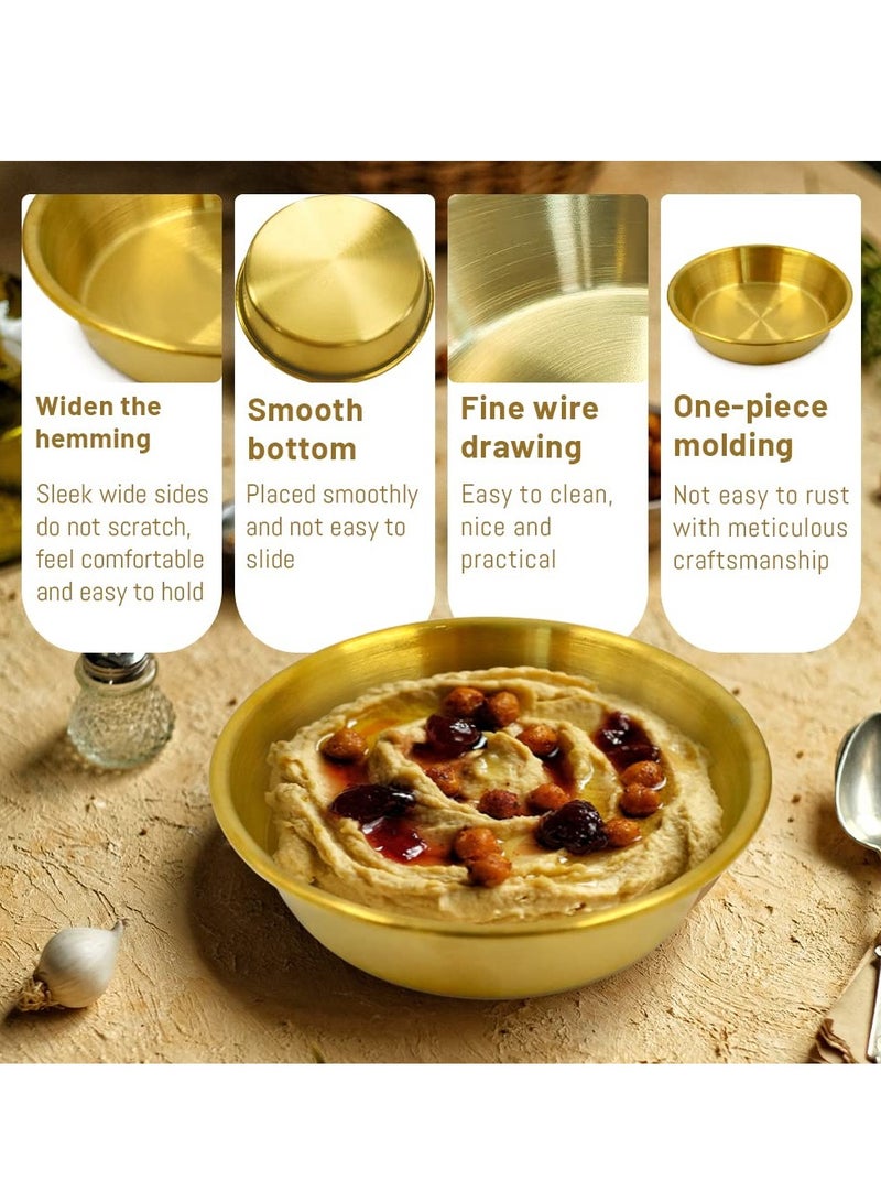 SOLARAE 6Pcs Stainless Steel Round Seasoning Dishes - 2 Oz Soy Sauce Dipping Bowls, 4 Inch Pinch Bowls for Cooking Prep, Metal Sushi Appetizer Plates for Appetizer, Ketchup, Dessert (Gold) - Image 2