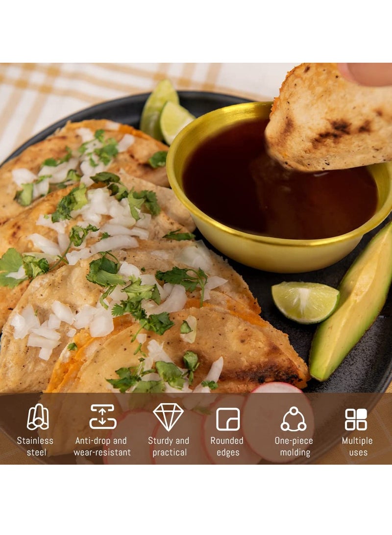 SOLARAE 6Pcs Stainless Steel Round Seasoning Dishes - 2 Oz Soy Sauce Dipping Bowls, 4 Inch Pinch Bowls for Cooking Prep, Metal Sushi Appetizer Plates for Appetizer, Ketchup, Dessert (Gold) - Image 5