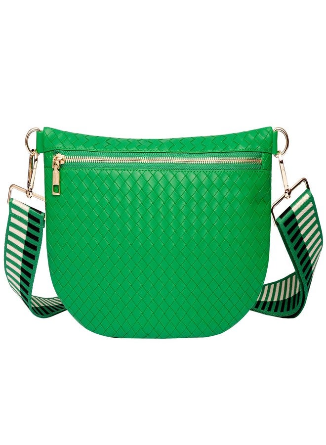 Dealkion Woven Crossbody Bags for Women Leather Belt Bum Sling Purse Fanny Waist Pack Chest Shoulder Bag for Women, Green, 12''x8'', Strap: 27''-53'' - Image 1