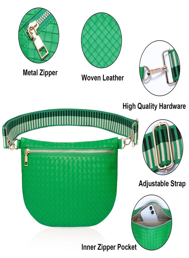 Dealkion Woven Crossbody Bags for Women Leather Belt Bum Sling Purse Fanny Waist Pack Chest Shoulder Bag for Women, Green, 12''x8'', Strap: 27''-53'' - Image 5