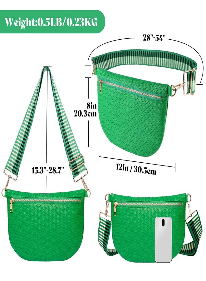Dealkion Woven Crossbody Bags for Women Leather Belt Bum Sling Purse Fanny Waist Pack Chest Shoulder Bag for Women, Green, 12''x8'', Strap: 27''-53'' - Image 4