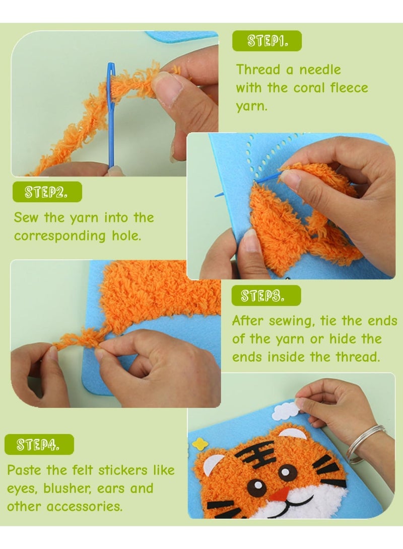 Arabest Children's Sewing Kit DIY Embroidery Sewing Kit, Cute Animal Sewing Project, Simple Craftsmanship and English Instructions, Suitable for Beginners, Girls and Boys Aged 4-12 (Frog+Panda+Lion+Rabbit) - Image 4