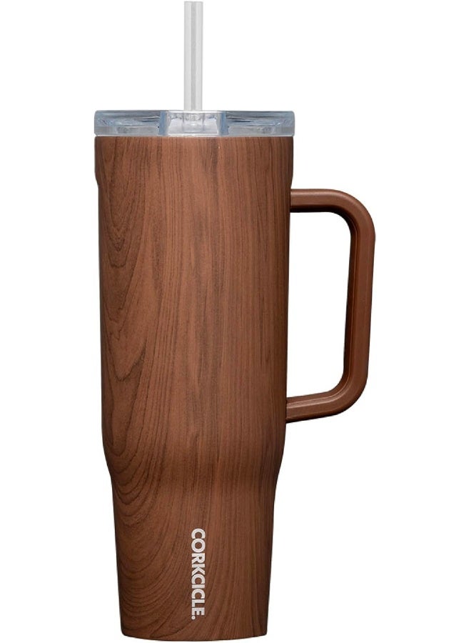 Corkcicle Cruiser Insulated Tumbler with Handle and Straw, Walnut Wood, 40 oz – Reusable Water Bottle Keeps Beverages Cold for 20 Hours, Hot for 9 Hours – Cupholder Friendly - Image 1
