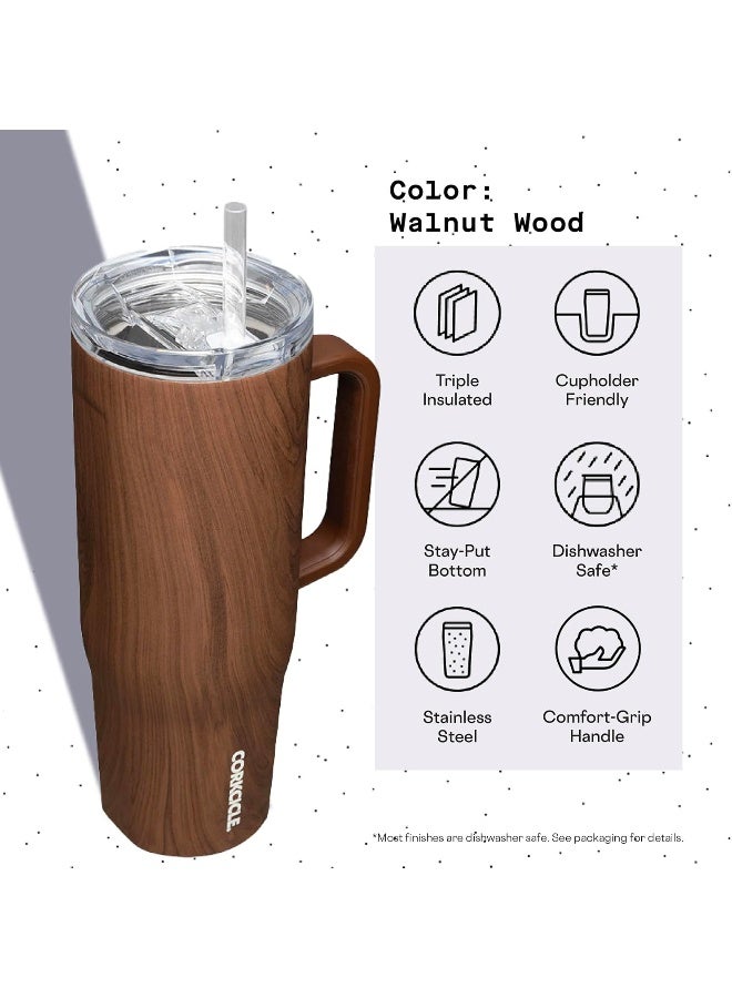 Corkcicle Cruiser Insulated Tumbler with Handle and Straw, Walnut Wood, 40 oz – Reusable Water Bottle Keeps Beverages Cold for 20 Hours, Hot for 9 Hours – Cupholder Friendly - Image 4