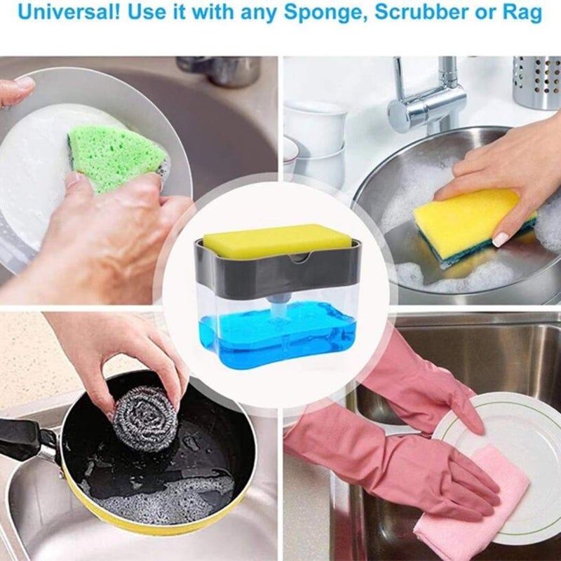 House of Quirk 2-in-1 Sponge Box with Soap Dispenser Double Layer Kitchen Plastic Soap Dispenser Sponge Scrubber Holder (Transprent) - Image 4