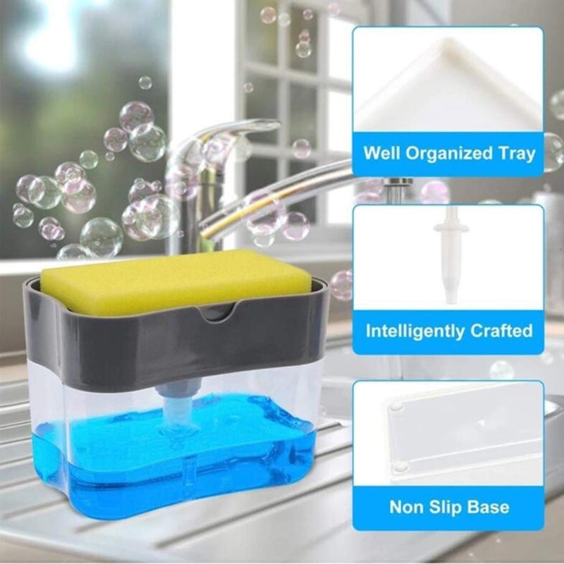 House of Quirk 2-in-1 Sponge Box with Soap Dispenser Double Layer Kitchen Plastic Soap Dispenser Sponge Scrubber Holder (Transprent) - Image 2