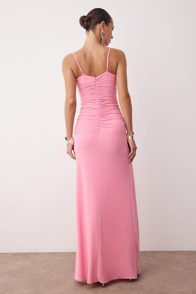 trendyol Pink Degaje Collar Drape Detail Knitted Long Stylish Evening Dress Night Homecoming Dress Tprss22Ae0112 - Image 4
