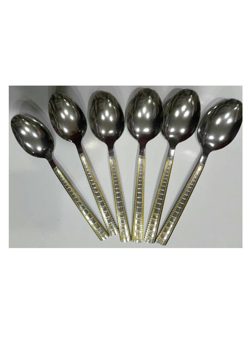 Stainless Steel Spoons Set of 6Pieces - Silver and gold Big size - pzsku/ZB376D03F855D16844A83Z/45/_/1733649123/0827e0b6-9813-4e15-ad46-f428077a4ac7