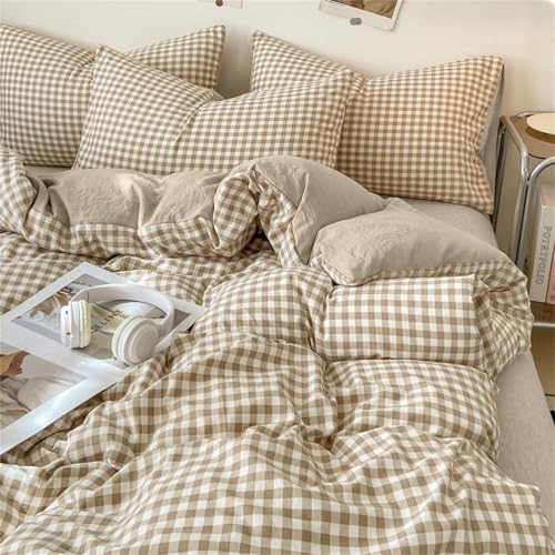 Nayoroom Gingham Duvet Cover Twin Size Brown Tan Plaid Checkered Comforter Cover Grid Farmhouse Bedding Set 2 Pcs Soft Breathable Washed Microfiber Gifts for Women Men - Image 4
