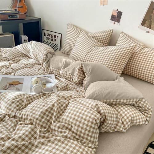 Nayoroom Gingham Duvet Cover Twin Size Brown Tan Plaid Checkered Comforter Cover Grid Farmhouse Bedding Set 2 Pcs Soft Breathable Washed Microfiber Gifts for Women Men - Image 3