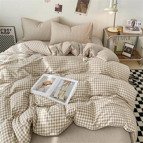 Nayoroom Gingham Duvet Cover Twin Size Brown Tan Plaid Checkered Comforter Cover Grid Farmhouse Bedding Set 2 Pcs Soft Breathable Washed Microfiber Gifts for Women Men - Image 2