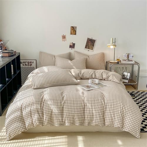 Nayoroom Gingham Duvet Cover Twin Size Brown Tan Plaid Checkered Comforter Cover Grid Farmhouse Bedding Set 2 Pcs Soft Breathable Washed Microfiber Gifts for Women Men - Image 1
