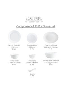 Cello Cello Opalware Solitaire Verde Dinner Set, 33 Pcs, Opal Glass White  - Image 3