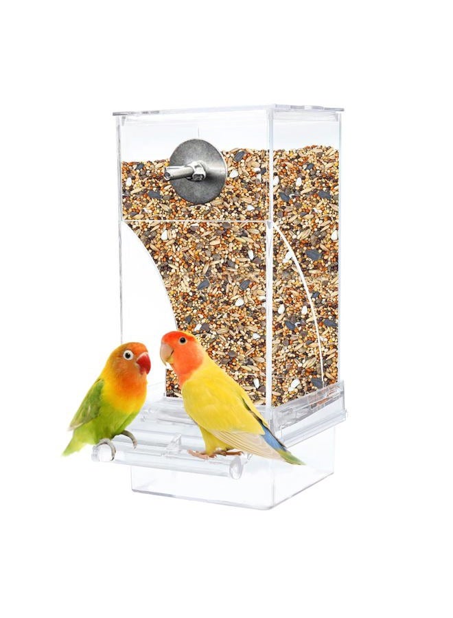 Kathson No-Mess Bird Feeder Parrot Integrated Automatic Feeder Seed Food Container Acrylic Finch Foraging Feeders with Perch Cage Accessories for Small Birds Parakeet Canary Cockatiel Lovebirds - Image 1