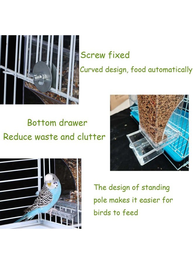 Kathson No-Mess Bird Feeder Parrot Integrated Automatic Feeder Seed Food Container Acrylic Finch Foraging Feeders with Perch Cage Accessories for Small Birds Parakeet Canary Cockatiel Lovebirds - Image 3