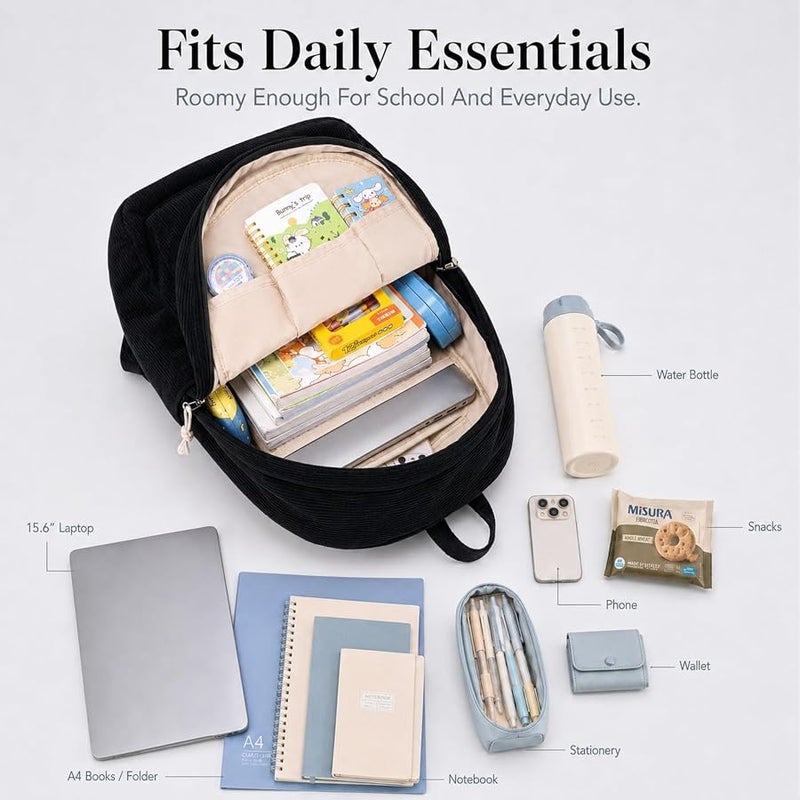 School Backpack for Teens Large Corduroy Bookbag Lightweight Girls Boys Casual High School College 17 inch Laptop Travel Bag - Image 4