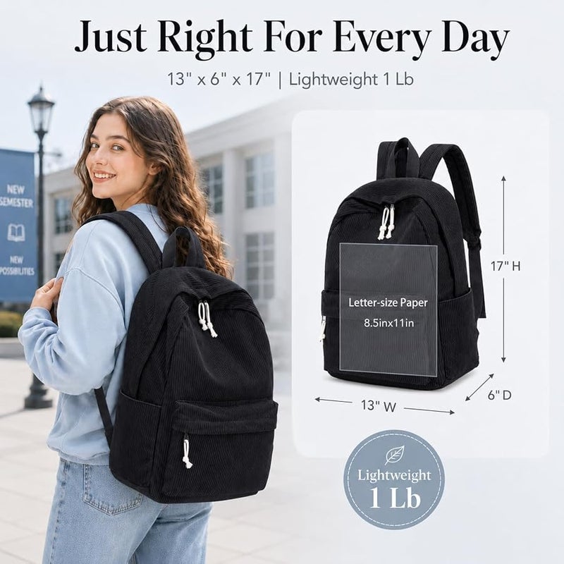School Backpack for Teens Large Corduroy Bookbag Lightweight Girls Boys Casual High School College 17 inch Laptop Travel Bag - Image 3