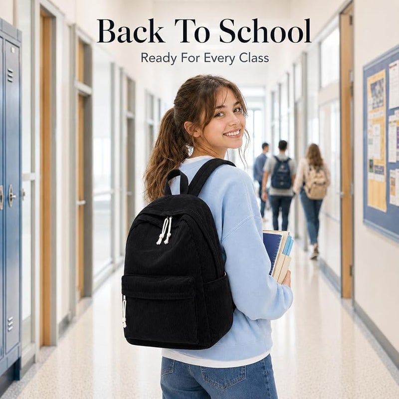 School Backpack for Teens Large Corduroy Bookbag Lightweight Girls Boys Casual High School College 17 inch Laptop Travel Bag - Image 2