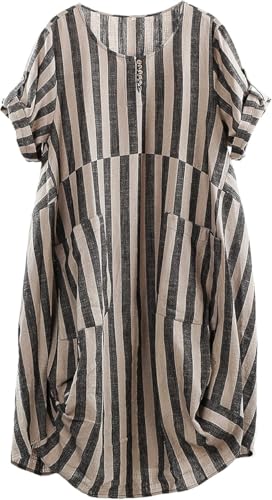 Minibee Women's Ruffle Oversize Casual Midi Dresses with Pockets Style 2 Black Stripe L - Image 1