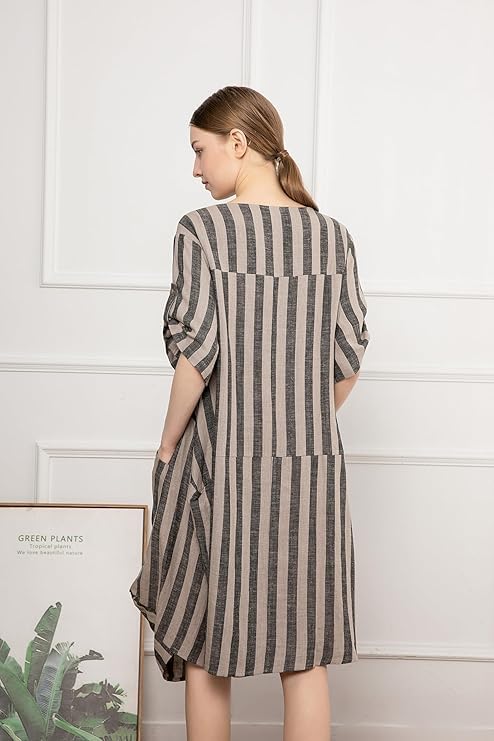 Minibee Women's Ruffle Oversize Casual Midi Dresses with Pockets Style 2 Black Stripe L - Image 5
