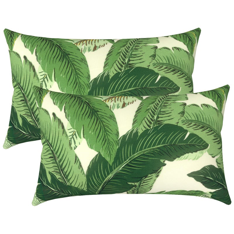 LVTXIII Set of 2 Patio Lumbar Pillows 12x20 Fade Resistant Outdoor Lumbar Pillow with Inners Fluffy Decorative Garden Lumbar Cushions for Home Patio Coach Sofa Use Swaying Palms Green