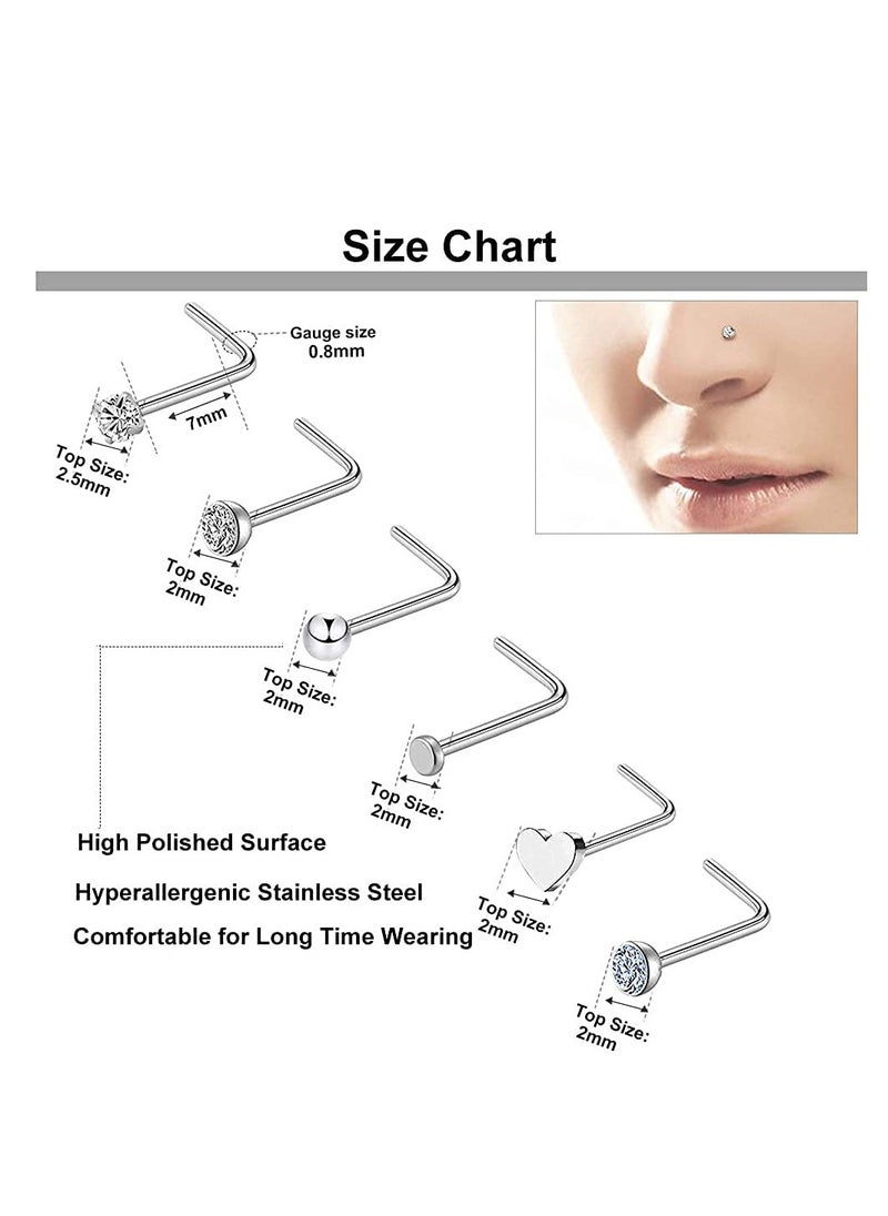 Generic - 36 PCS Stainless Steel Nose Rings Set for Women & Men - Studs, Hoops, Heart & Opal Designs, 20G Piercings Jewelry - Image 1