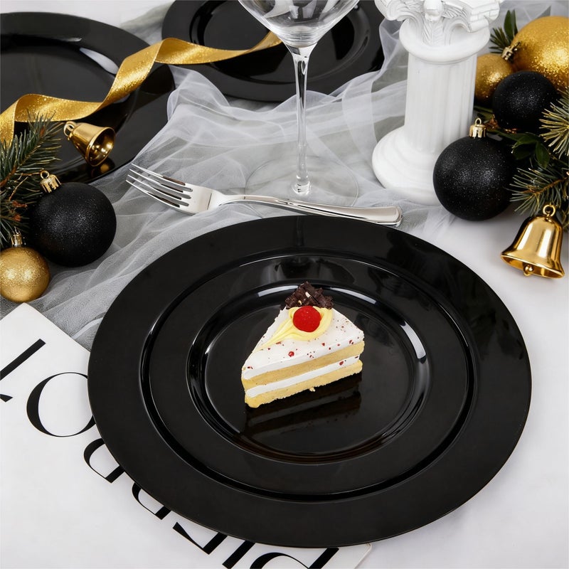 FLOWERCAT 60PCS Black Plastic Plates - Heavy Duty Black Disposable Plates for 30 guests Halloween Party/Wedding/New Year - Include 30PCS 10.25inch Dinner Plates and 30PCS 7.5inch Dessert Plates - Image 5