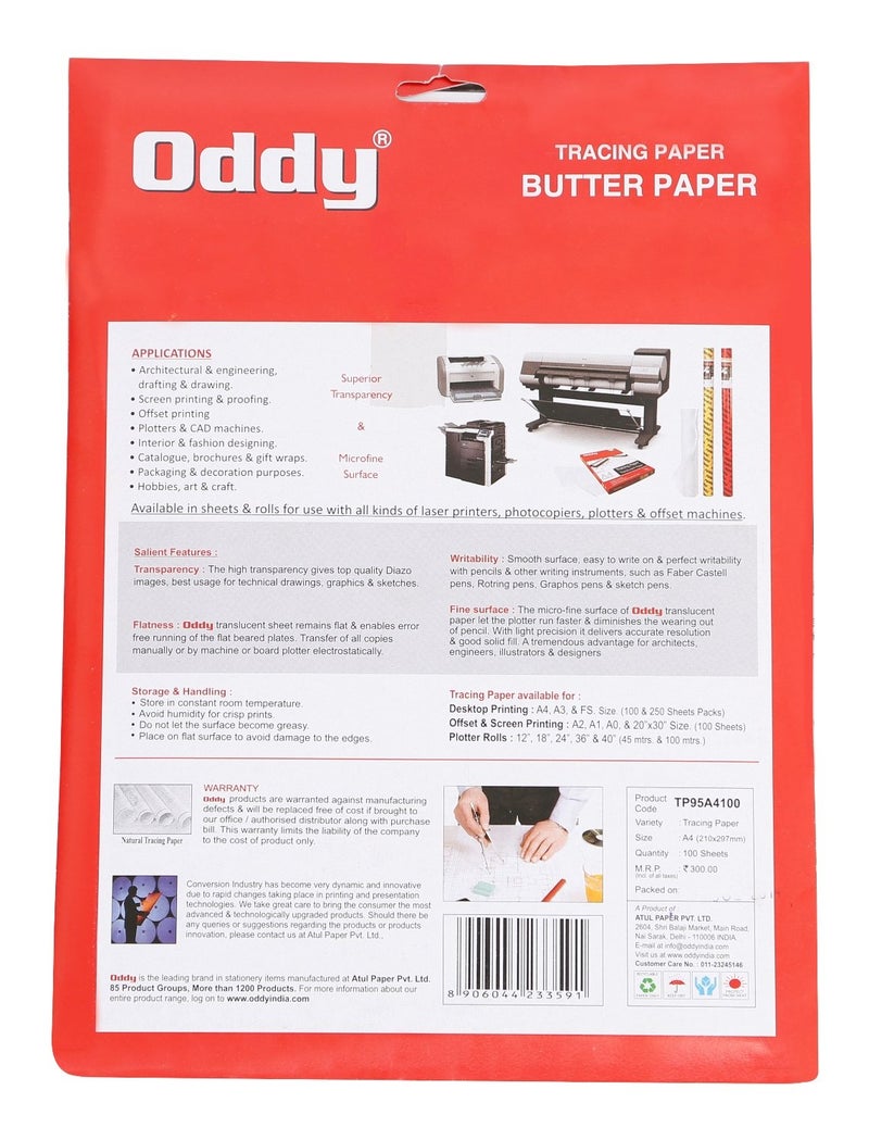 oddy 95 GSM Tracing Butter Paper - 100 Sheets Pack - Image 2