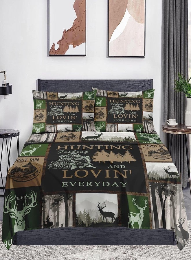 WeCozy 4 Pieces Queen Size Bed Sheet Sets with Pillowcases, Deer Animal Tree Soft Microfiber Bedding Set for Kids and Adults, Mountains Gray Flat Fitted Sheet for Bedroom Bed Decor - Image 2