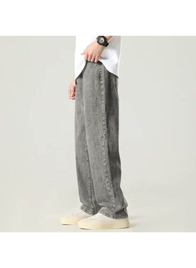 Foss Phil Men's Jeans, Spring And Summer, Loose Straight-leg, Versatile, Trendy, Wide-leg, American Casual Pants Gray, 3XL - Image 2