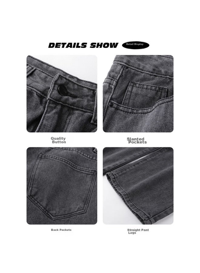 Foss Phil Men's Jeans, Spring And Summer, Loose Straight-leg, Versatile, Trendy, Wide-leg, American Casual Pants Gray, 3XL - Image 4