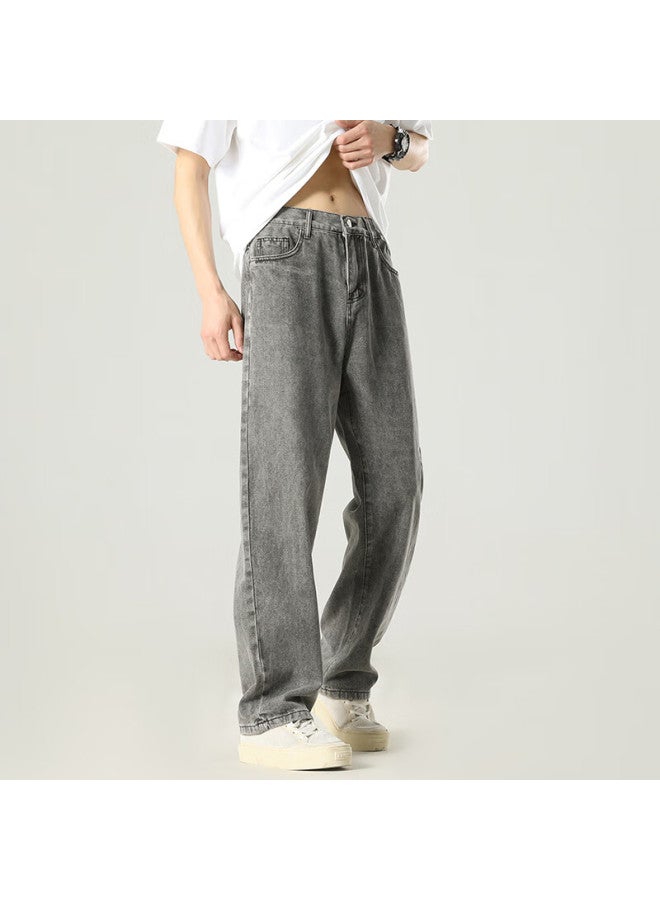 Foss Phil Men's Jeans, Spring And Summer, Loose Straight-leg, Versatile, Trendy, Wide-leg, American Casual Pants Gray, 3XL - Image 3