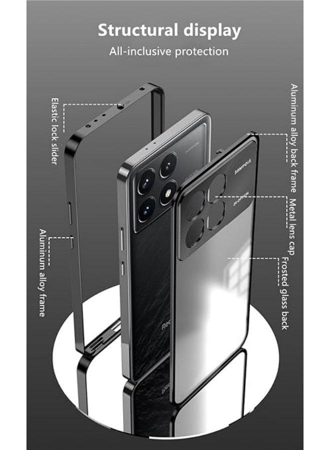 General Case Compatible with Xiaomi Poco X6 Pro 5G, Magnetic Metal Frame+Matte Translucent Tempered Glass Back, Non Slip Shockproof Case with Camera Protector  - Image 3