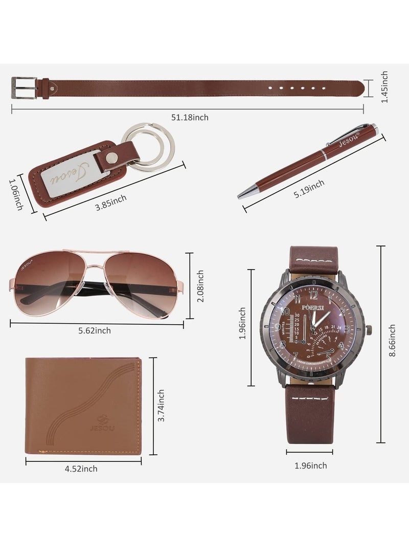 JESOU 6-in-1 Deluxe Gift Set Sunglasses Belt Wallet Keychain Signature Pen and Large Dial Quartz Watch - Image 2