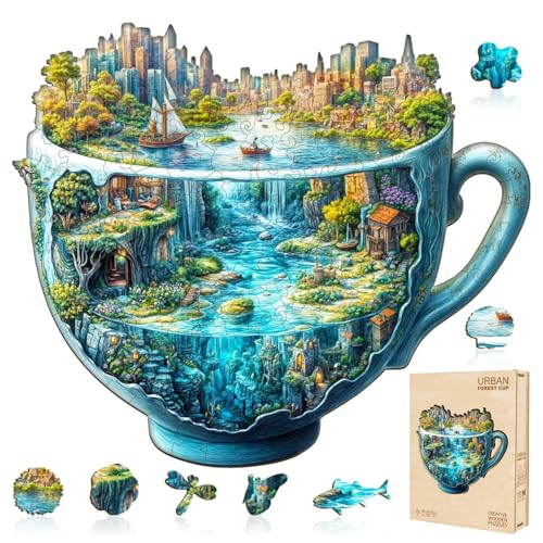 Jollitot Wooden Puzzles for Adults Urban Forest Cup Puzzles 195 Pieces 134 114in Unique Animal Shape Jigsaw Puzzles Christmas Birthday Gifts for Puzzle Lovers - Image 1