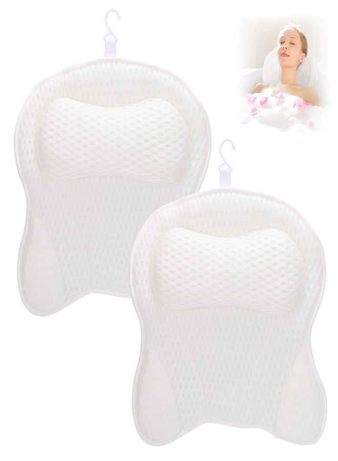 Tbestmax 2 Pack Bath Pillow for Tub, Luxury Bathtub Pillow with Head, Neck, Shoulder and Back Support Soft 4D Mesh Bathtub Pillows with 6 Suction Cups - White - Image 1