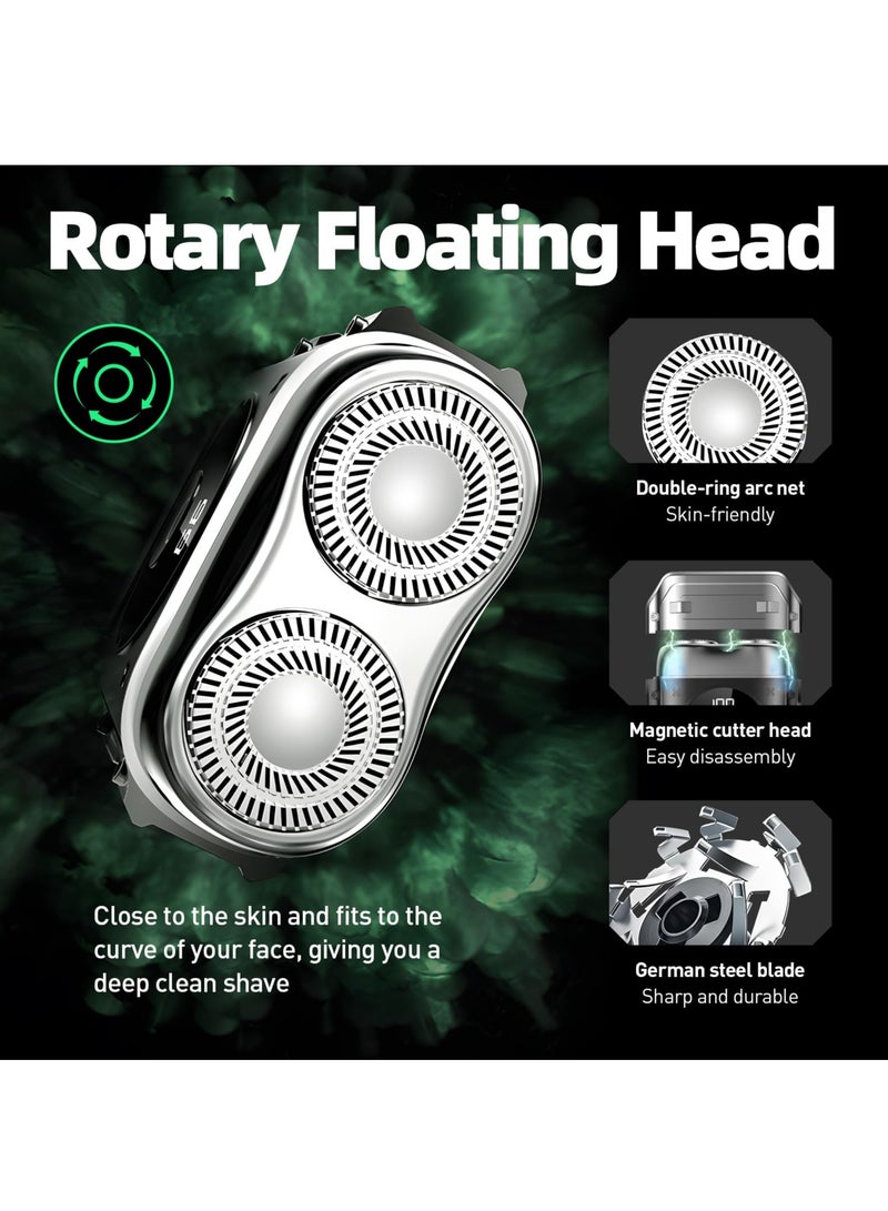 KASTWAVE Electric Razor for Men, All Metal Body, Magnetic Shaving Head, Powerful Motors, Sharp Blades, Full Body Washing, Type-C Quick Charging, LED Display, Mini Cordless Rotary Shaver, Easy to Travel, Black - Image 4