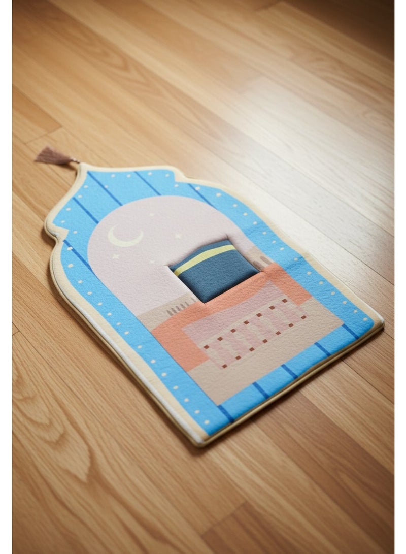 فابينني سجادة صلاة للأطفال 60×95 سم، سجادة صلاة من إسفنج الذاكرة للأطفال على شكل قبة بتصميم ثلاثي الأبعاد ملون وشرابة، سجادة صلاة خفيفة الوزن غير قابلة للانزلاق للأطفال، سجادة هدايا زرقاء/أرجوانية None - Image 2