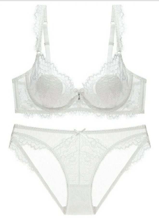 Loquat - Comfy Ultra Thin Cup Lace Bra And Panty Set White - Image 1