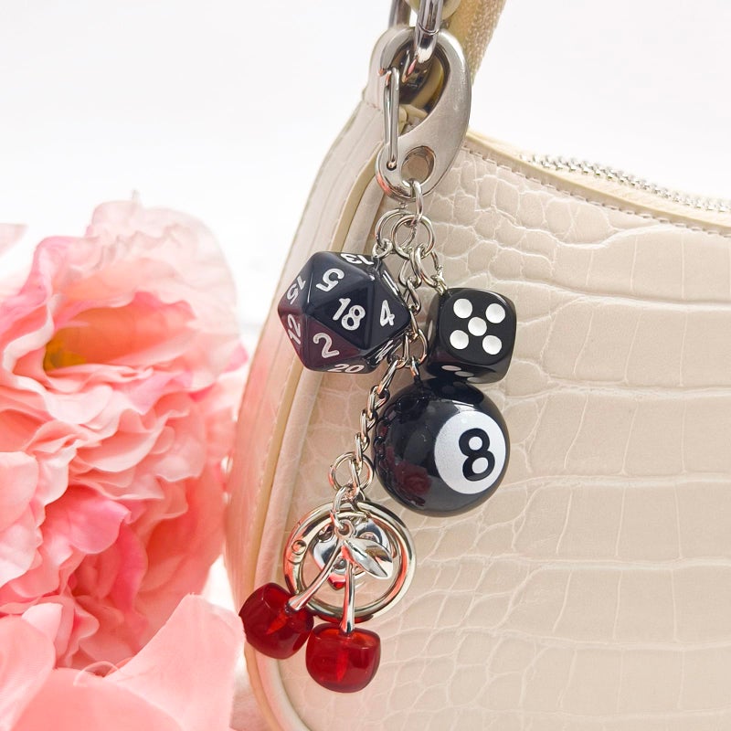 Nalefow Y2K Keychain for Women, 8 Ball Dice Charm with Carabiner Clip - Cute Goth Core Keychain Bag Charm for Keys Bags Jeans (Black Dice Red Cherry) - Image 5