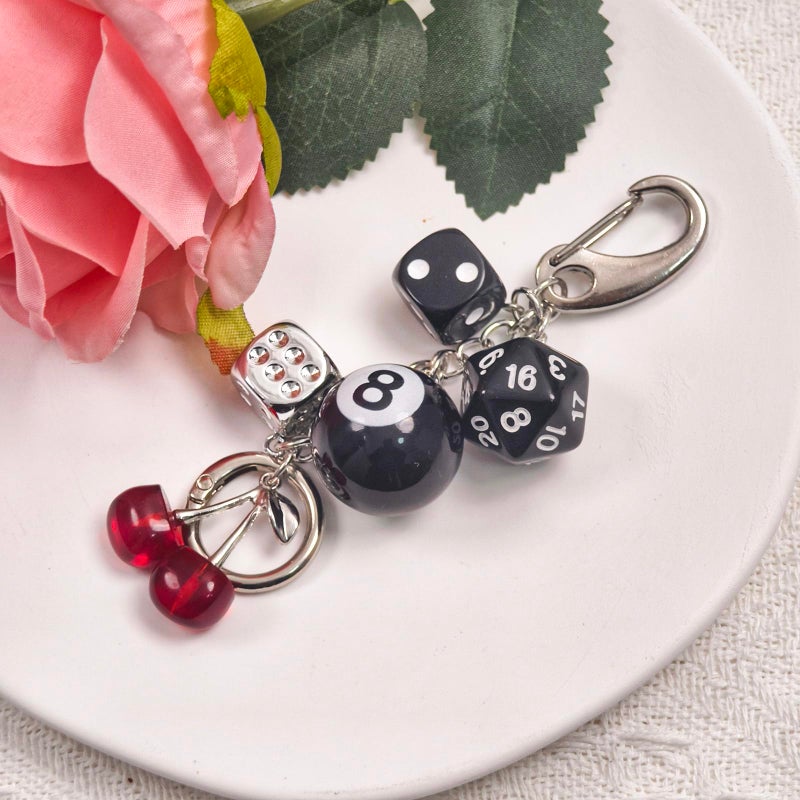 Nalefow Y2K Keychain for Women, 8 Ball Dice Charm with Carabiner Clip - Cute Goth Core Keychain Bag Charm for Keys Bags Jeans (Black Dice Red Cherry) - Image 3