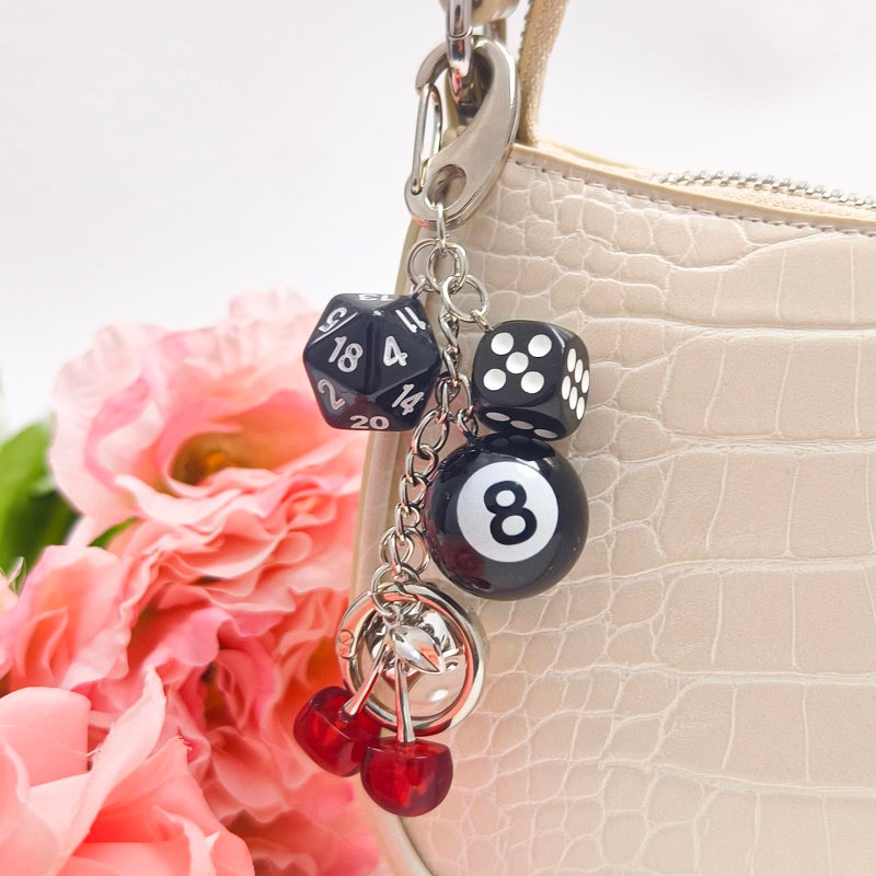 Nalefow Y2K Keychain for Women, 8 Ball Dice Charm with Carabiner Clip - Cute Goth Core Keychain Bag Charm for Keys Bags Jeans (Black Dice Red Cherry) - Image 4