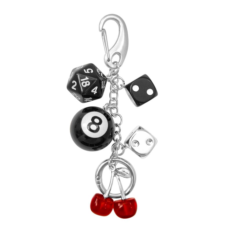Nalefow Y2K Keychain for Women, 8 Ball Dice Charm with Carabiner Clip - Cute Goth Core Keychain Bag Charm for Keys Bags Jeans (Black Dice Red Cherry) - Image 1