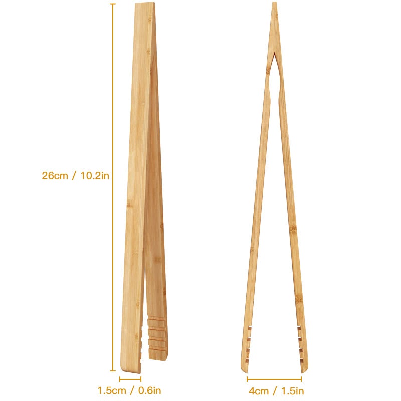DUJEN 2 Pieces Bamboo Toast Tongs, 10.2 Inches Long Wood Toaster Tongs with Anti-slip Design, Tongs for Cooking with Cooking Oil Coating - Image 2