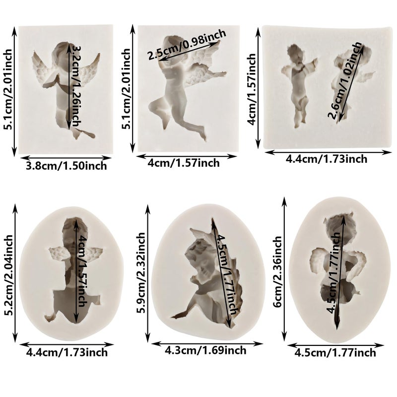 MYPRACS Angel Baby Silicone Fondant Molds Cupid Candy Molds For Baby Shower Cake Decoration Cupcake Topper Chocolate Gum Paste Polymer Clay Set Of 6 - Image 2